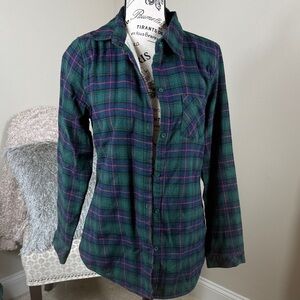 Green and Blue Plaid Button-Up Shirt Sherpa Lined Flannel Shirt